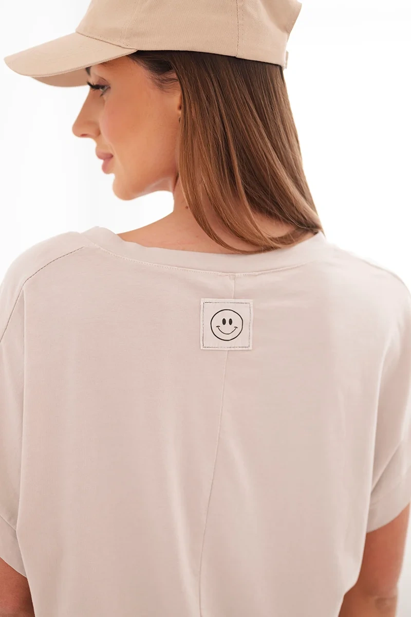 Dámská bavlněná halenka s výstřihem do V, béžová