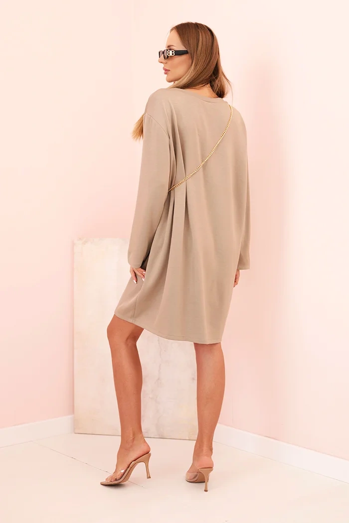 Kesi Włoski Dámska viskózová sukňa Plus Size s kabelkou na retiazke tmavo béžová
