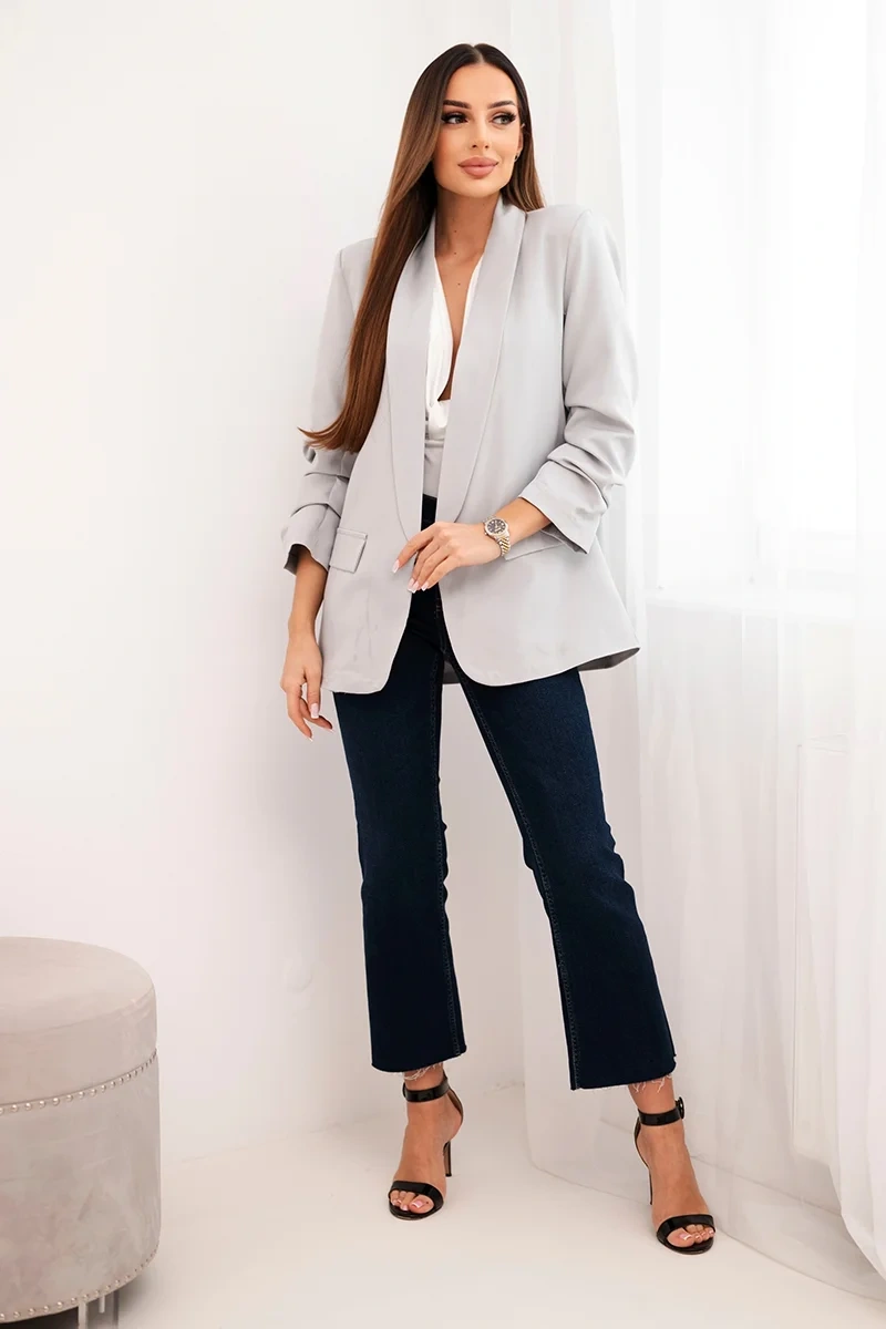 Kesi Włoski Elegantná bunda s chlopňami sivá