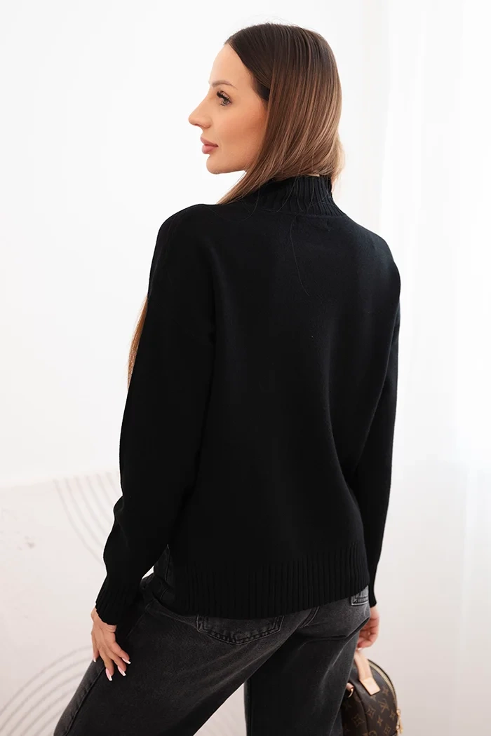 Kesi Włoski Women's loose-fitting viscose sweater with a mock turtleneck black