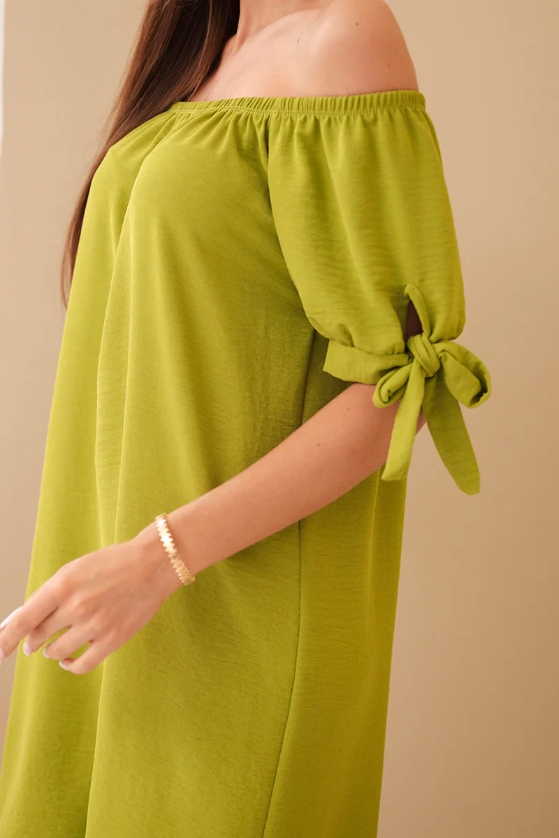 Women's dress with ties on the sleeves - kiwi