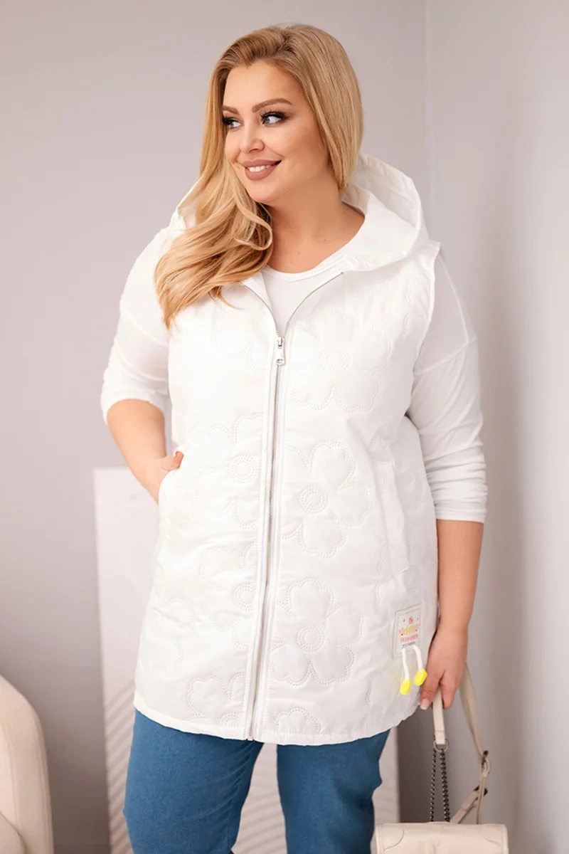 Дамски елек с качулка Kesi Plus Size, бял
