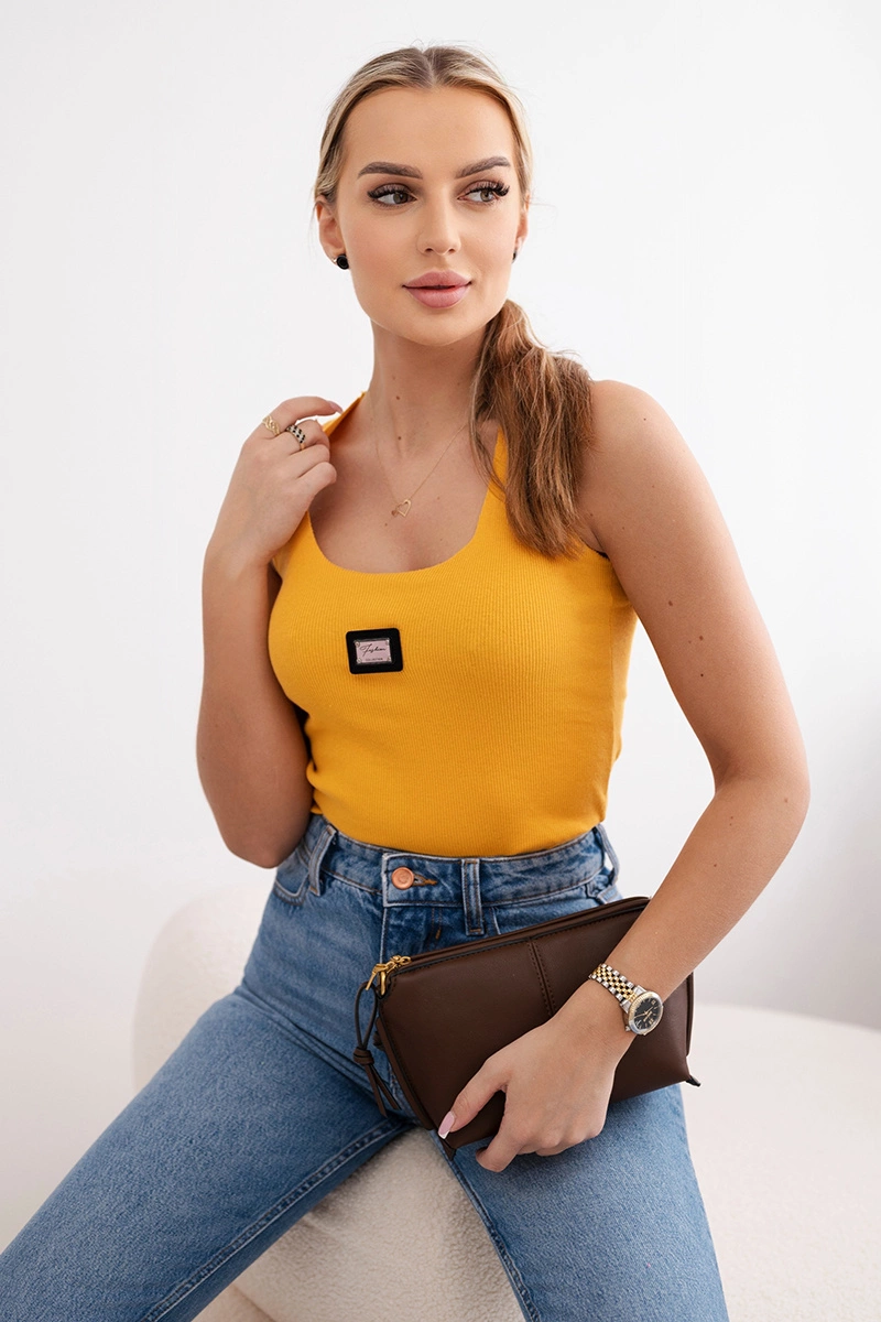 Striped blouse with a metal mustard plate