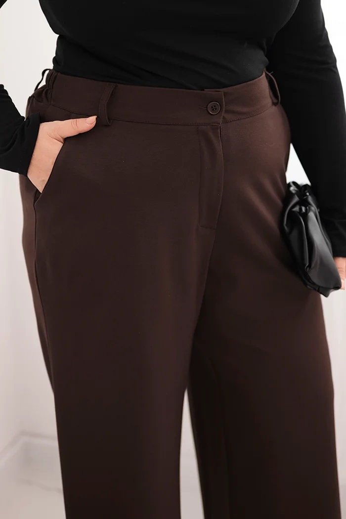 Kesi Włoski Plus Size women's pants with wide legs and elastic waistband brown