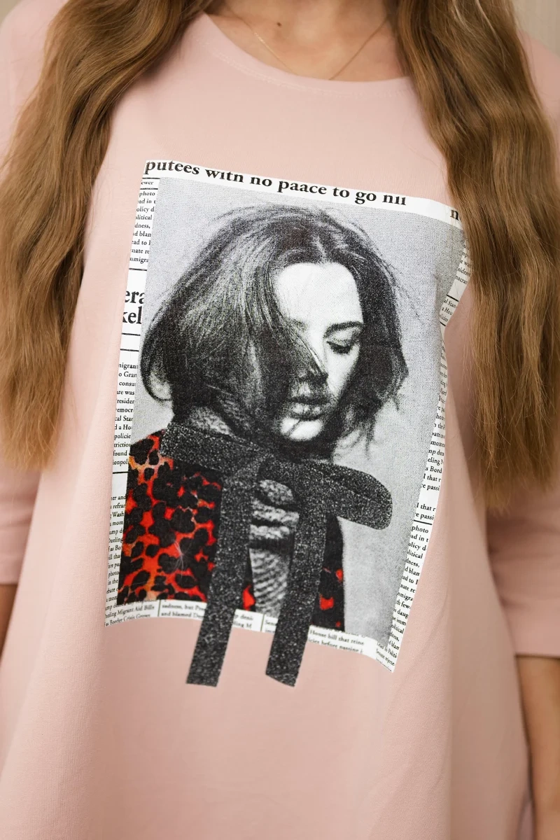 Dress with print and flared bottom in dark powder pink