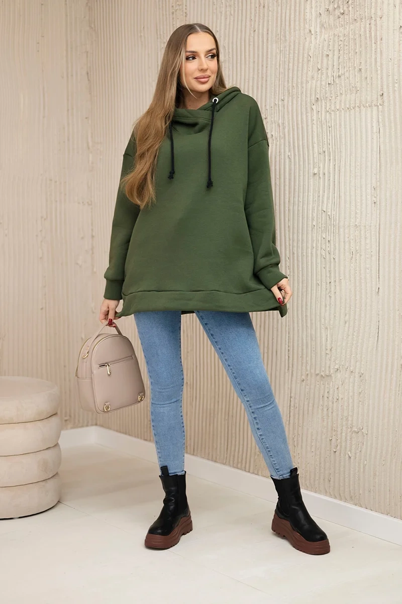 Insulated sweatshirt with side zipper khaki