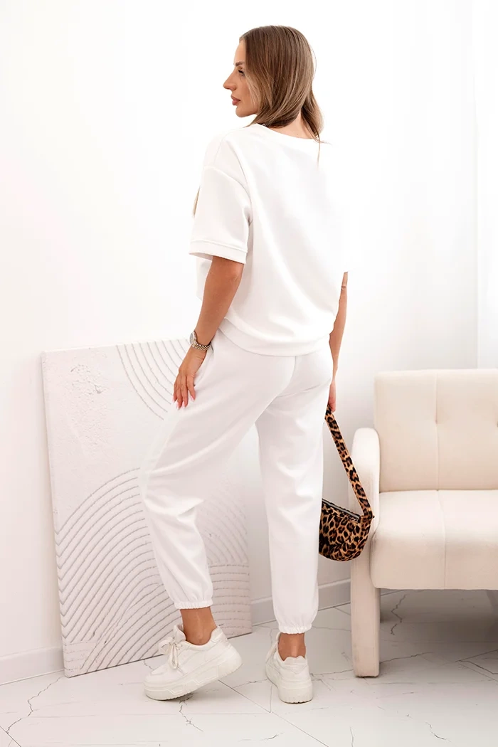Kesi Włoski Women&#039;s viscose set with short sleeves and trousers ecru