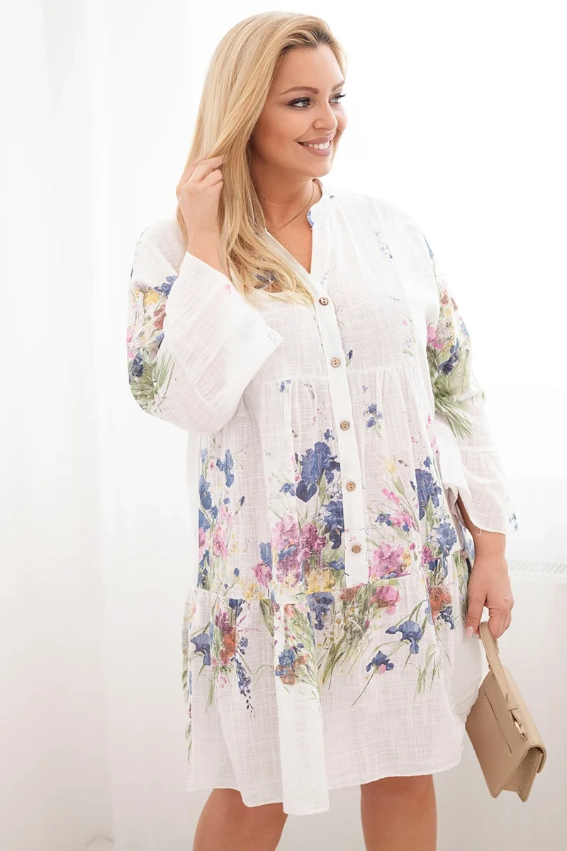 Дамска памучна рокля с големи размери и флорален мотив