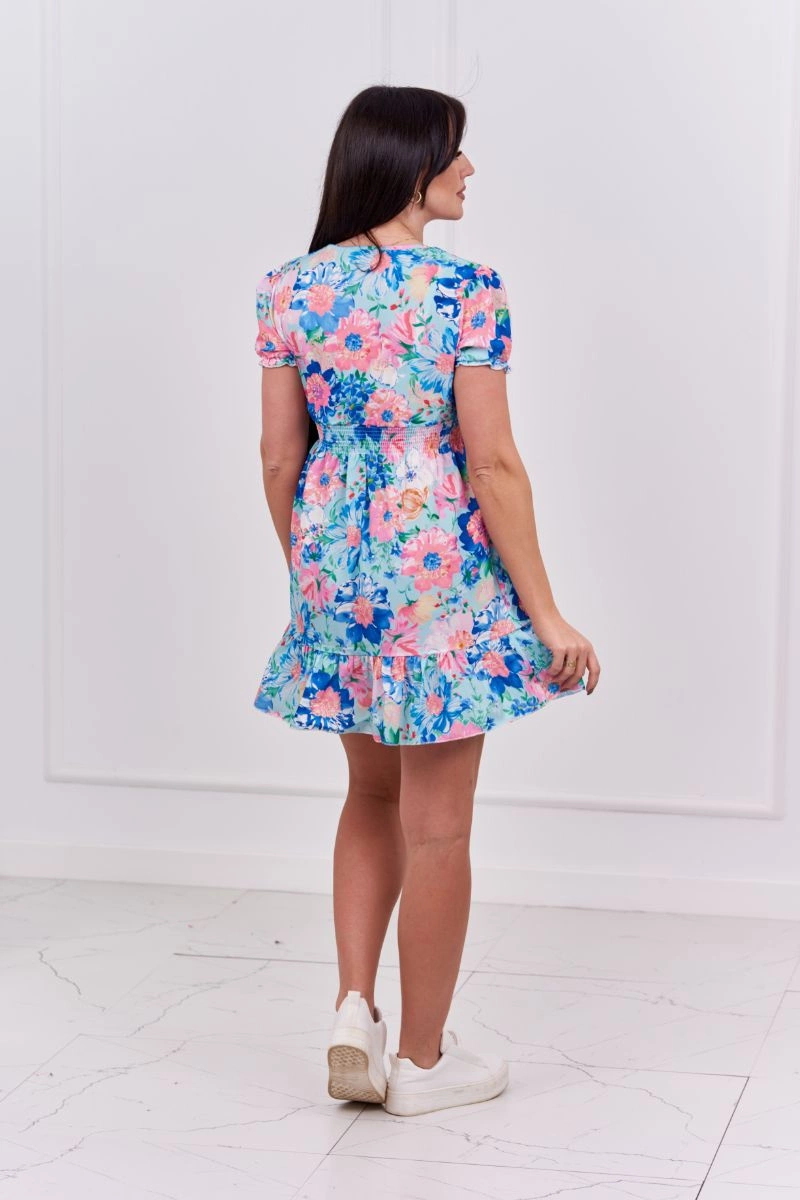 Floral dress with V-neck, mint