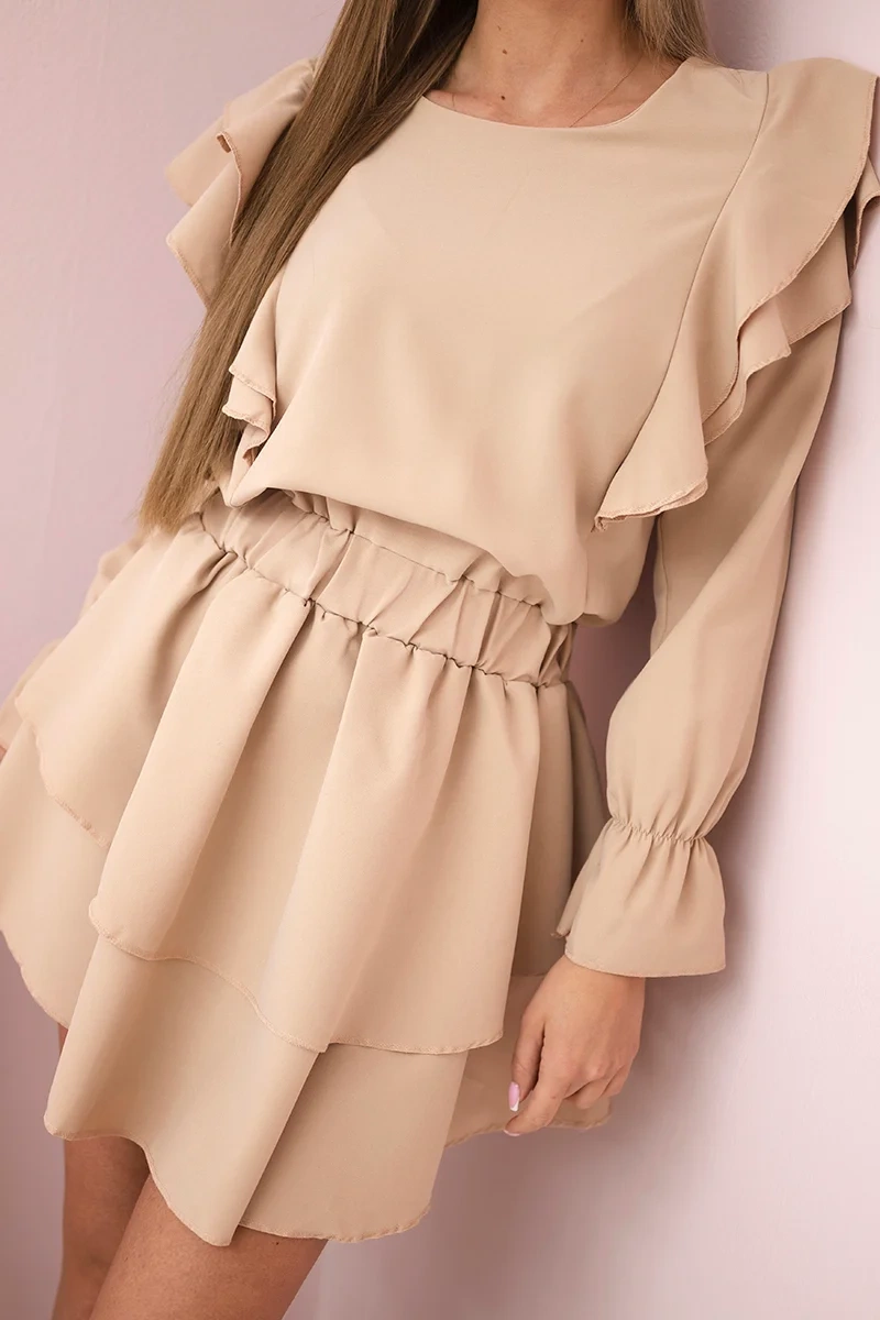 Beige dress with vertical ruffles