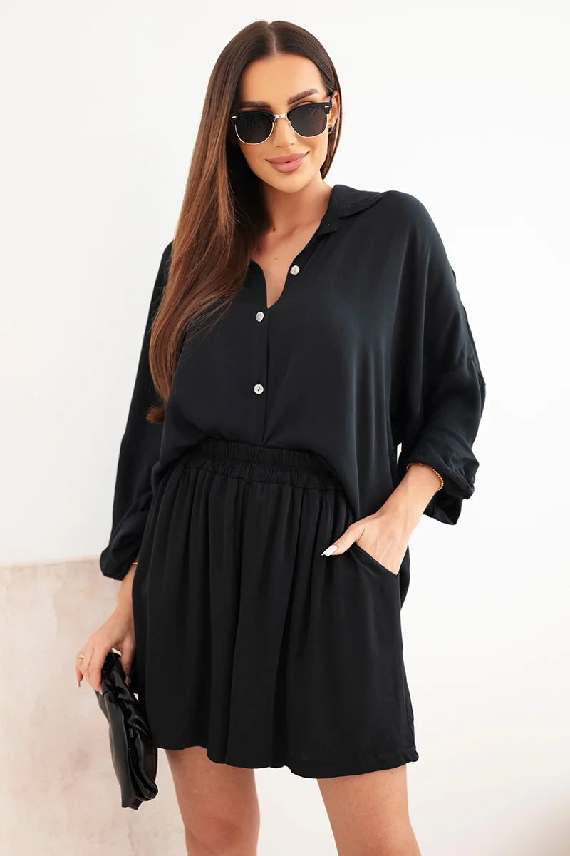 Kesi Włoski dámský viskozový komplet: košile a šortky černé