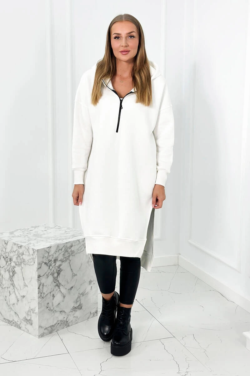 Insulated sweatshirt with slits on the sides ecru