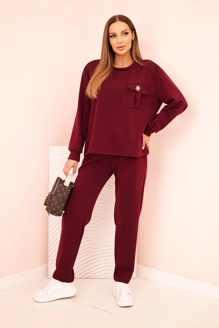Kesi Włoski Women&#039;s set buttercream sweatshirt and pants with elastic plum
