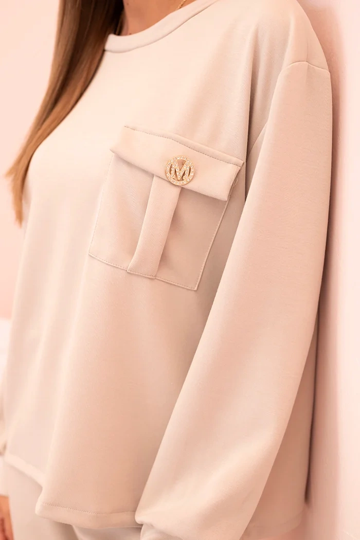 Kesi Włoski Women&#039;s set butter soft sweatshirt and pants with elastic beige