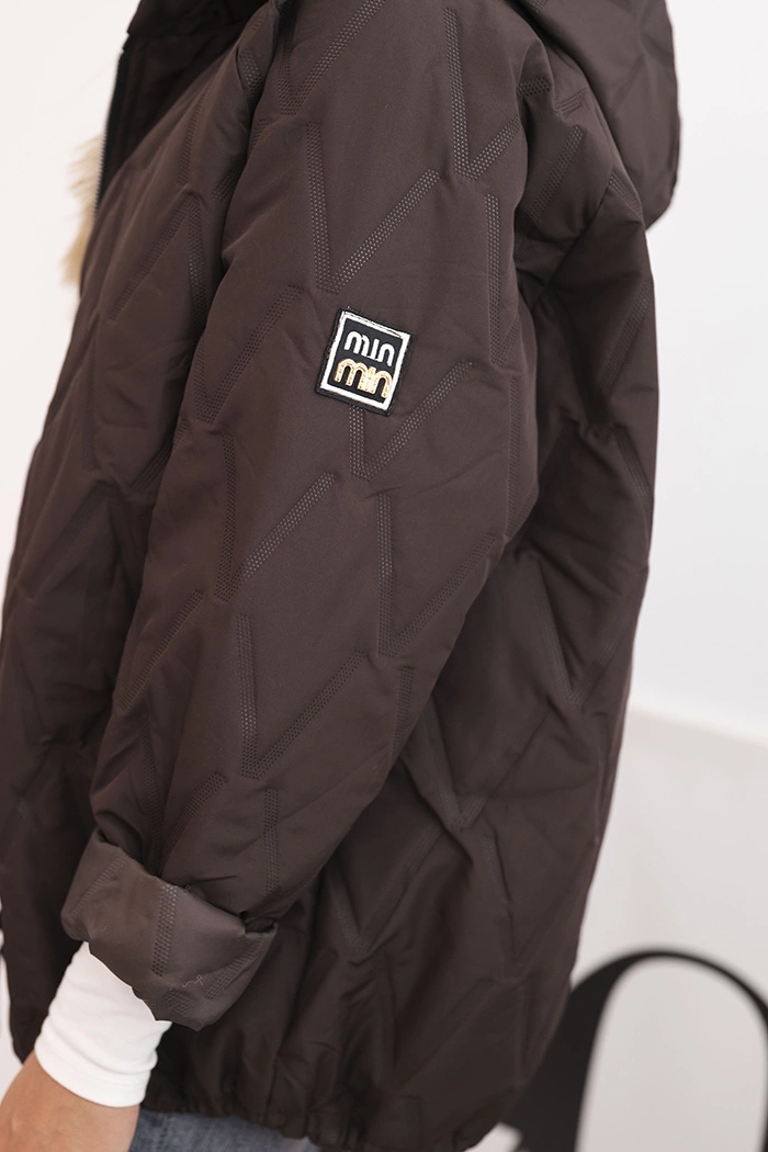 Kesi Włoski Women's quilted jacket with a hood brown