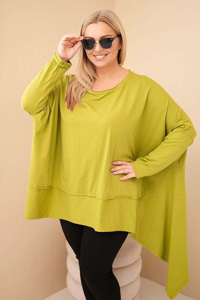 Kesi Plus Size women's tunic made of cotton with an asymmetrical hem pistachio