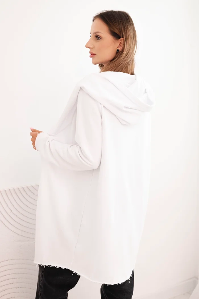 Kesi Women's cotton hoodie with an elongated front white