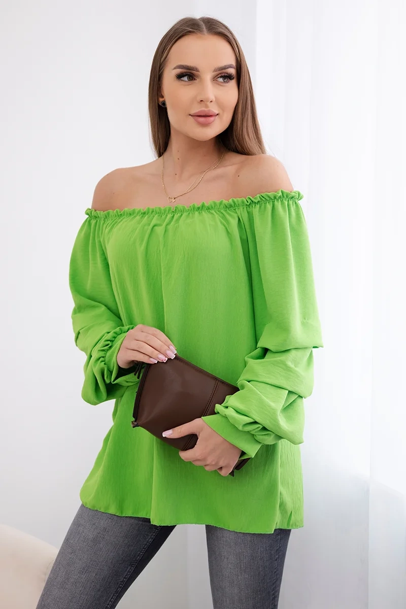 Spanish blouse with decorative sleeves bright green