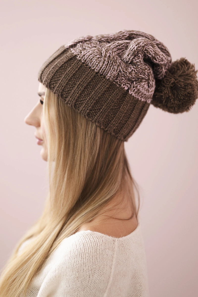 Kesi Cap with fleece Paryż K213 brown + powdered pink