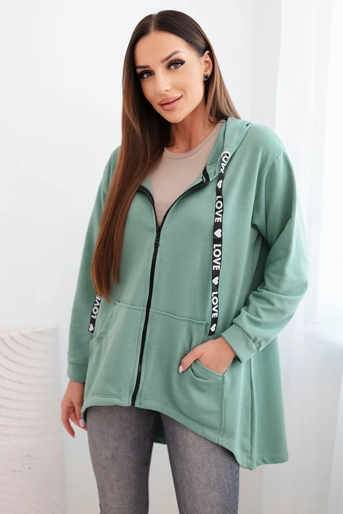 Sweatshirt with a longer back and a hood dark mint