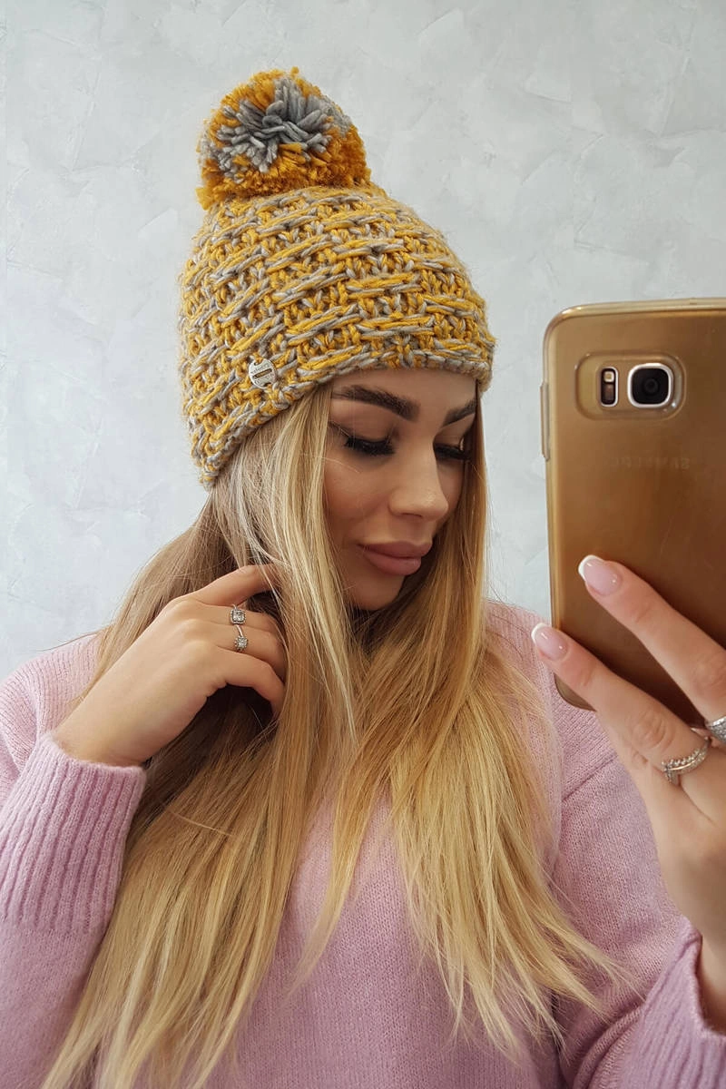 marka niezdefiniowana Cap with fleece Fiona K275 mustard + gray