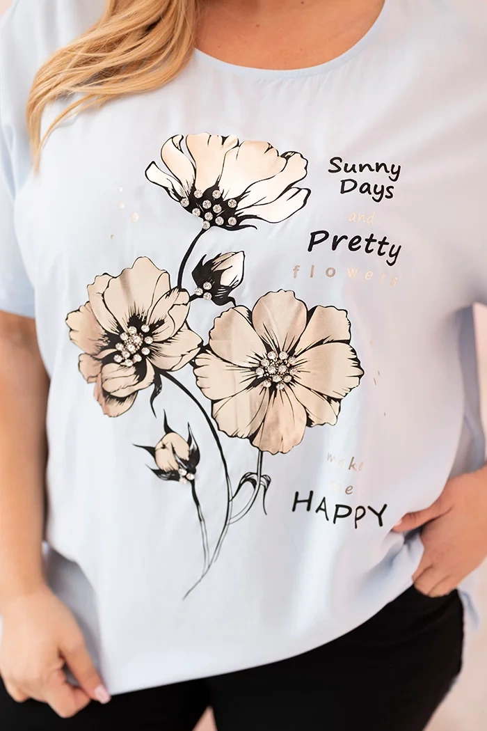 Kesi Włoski Plus Size women's blouse made of viscose with floral print and inscription blue