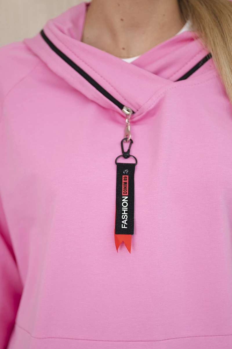 marka niezdefiniowana Tunic with a zipper on the hood Oversize light pink