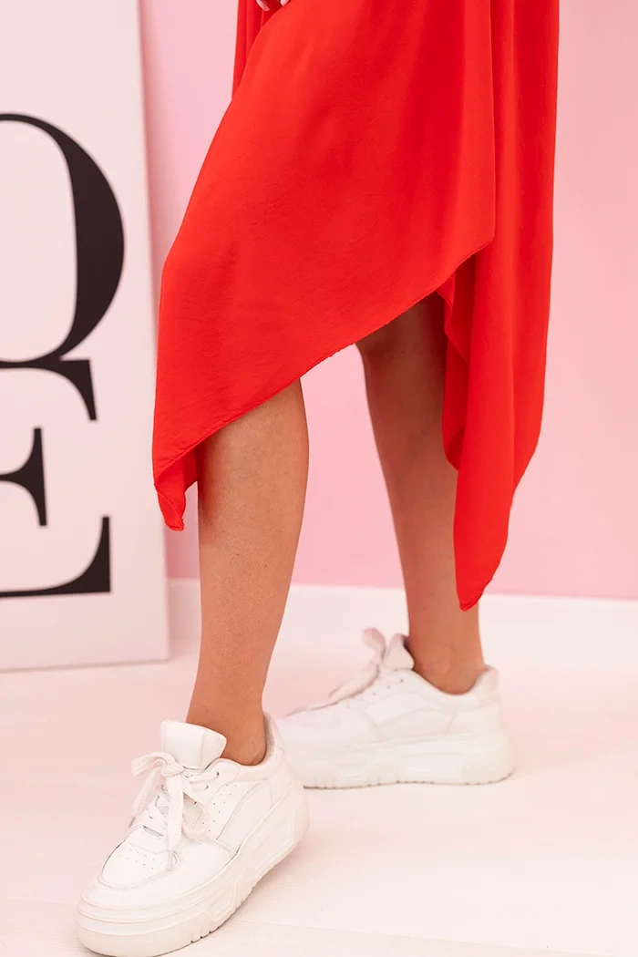 Kesi Włoski Damenkleid aus Viskose mit kurzen Ärmeln und ausgestelltem Saum red