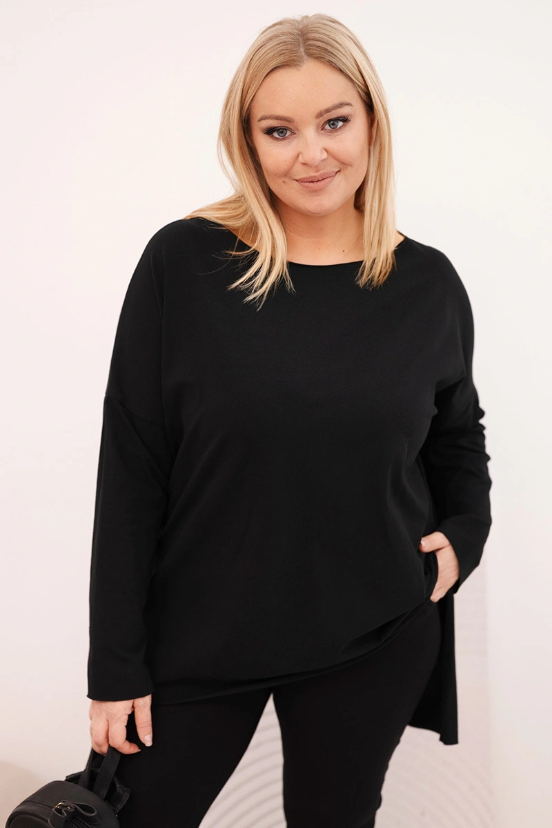 Kesi Asymmetrical Plus Size women's blouse with long sleeves black