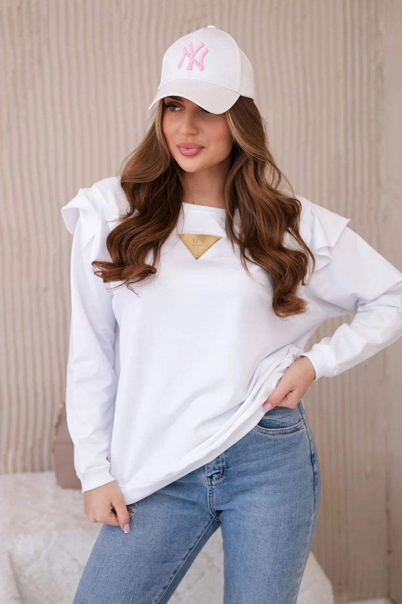 Cotton blouse with ruffles on the shoulders white