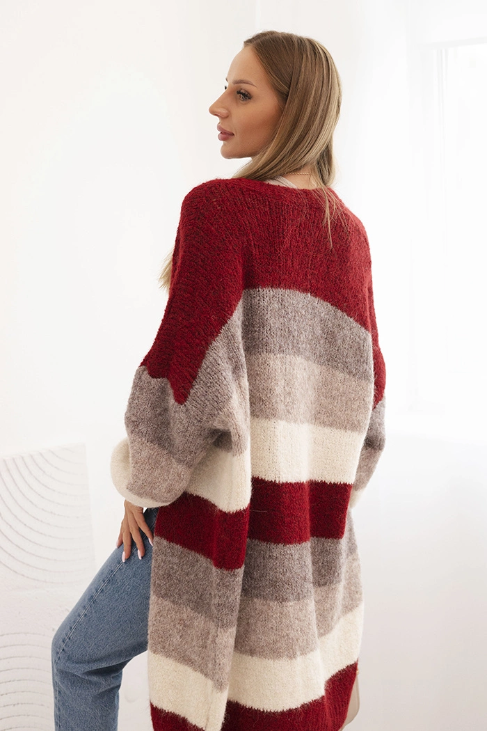 Kesi Włoski Women&#039;s cardigan with wool in colorful stripes burgundy