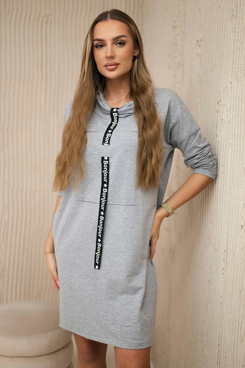Dress with tie gray