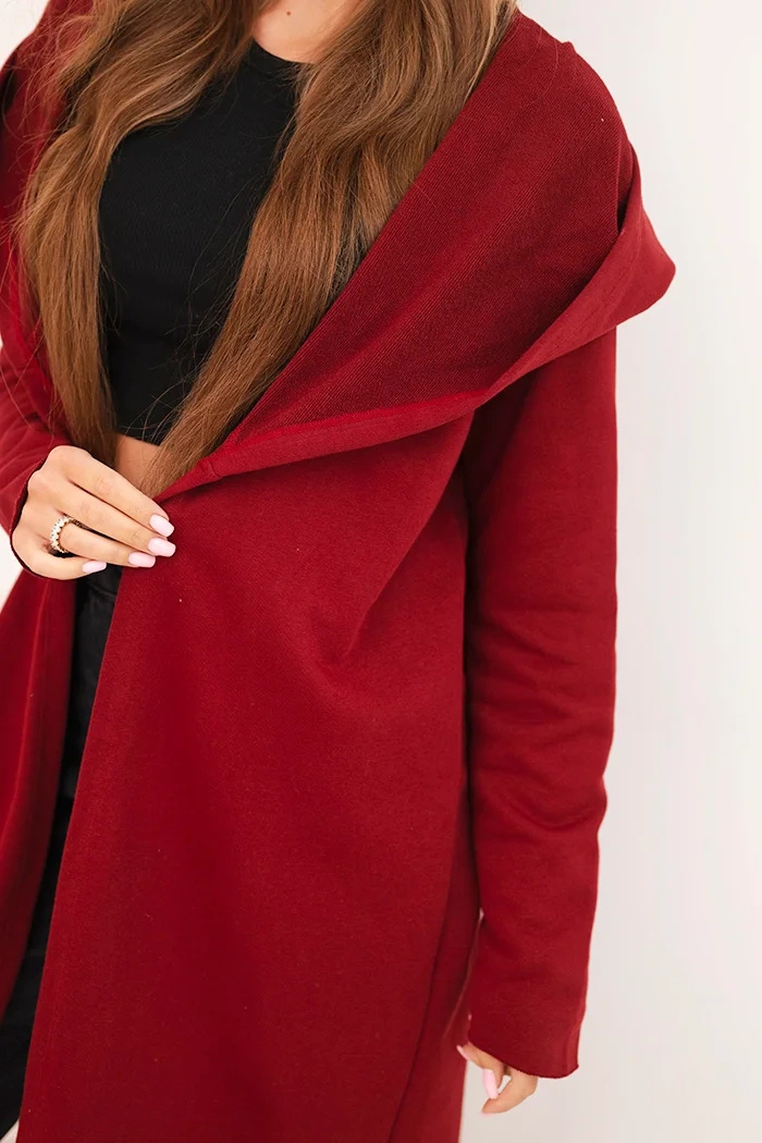 Kesi Women's cotton hoodie with an elongated front burgundy