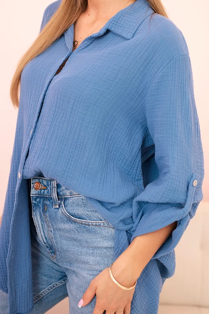 Kesi Włoski Cotton muslin shirt oversize dark denim