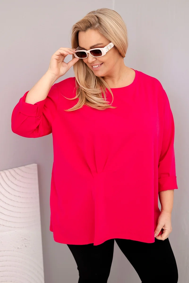 Kesi Włoski Dámska blúzka plus size s bavlnou a dlhým rukávom a nariasením fuchsie