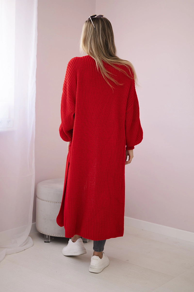 Long cardigan sweater red