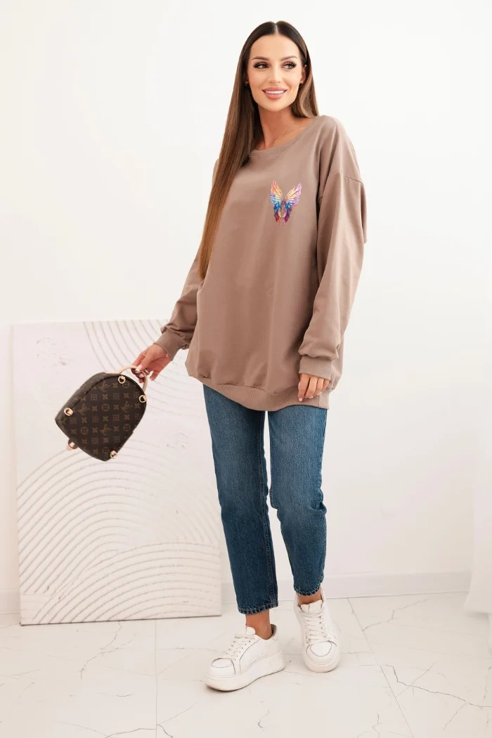 Polski Women's oversized cotton sweatshirt with colorful wings on the back fango