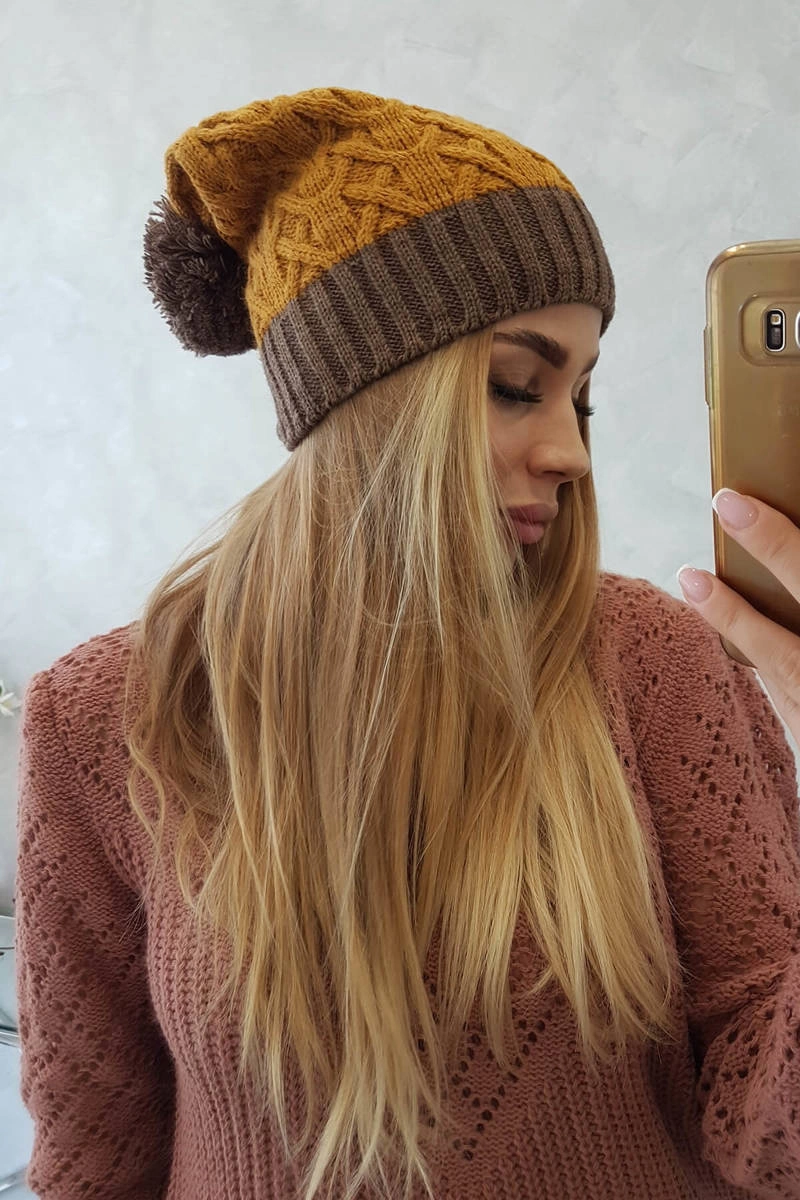 marka niezdefiniowana Cap with fleece Bibiana K264 mocca + mustard