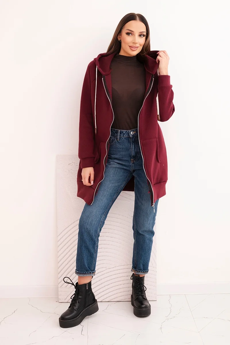 Kesi Włoski Women's sweatshirt with a hood and zipper burgundy