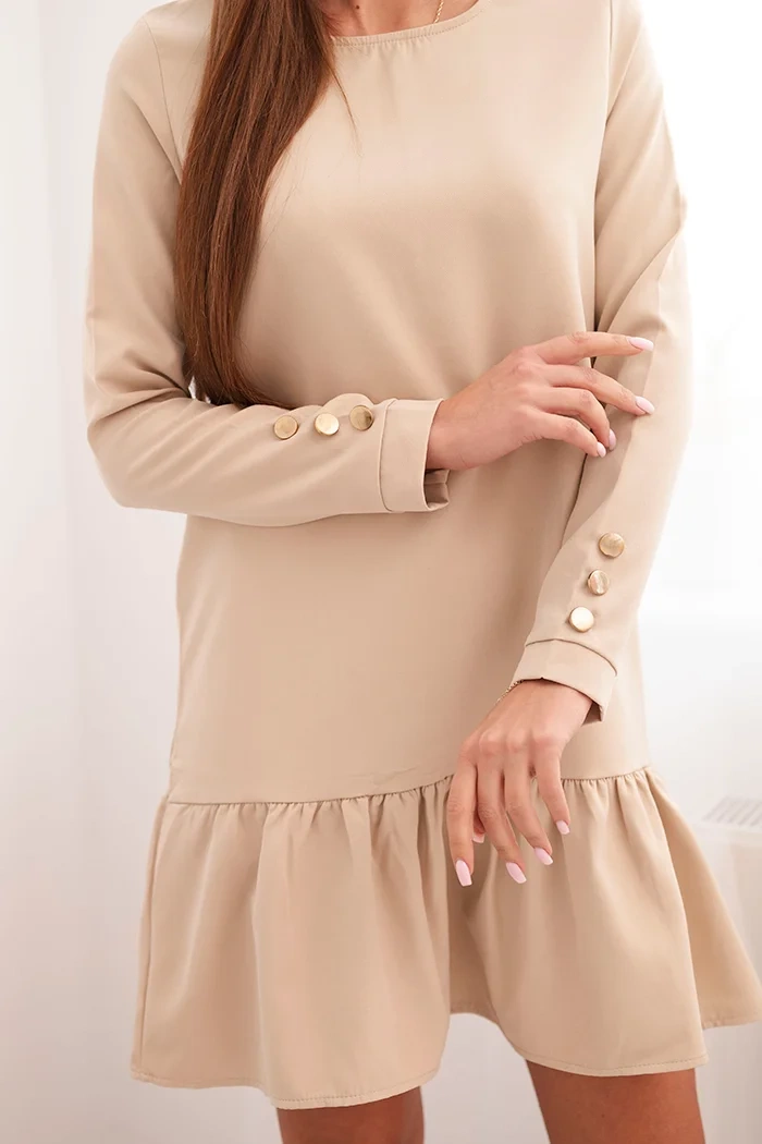 Dress with ruffle beige