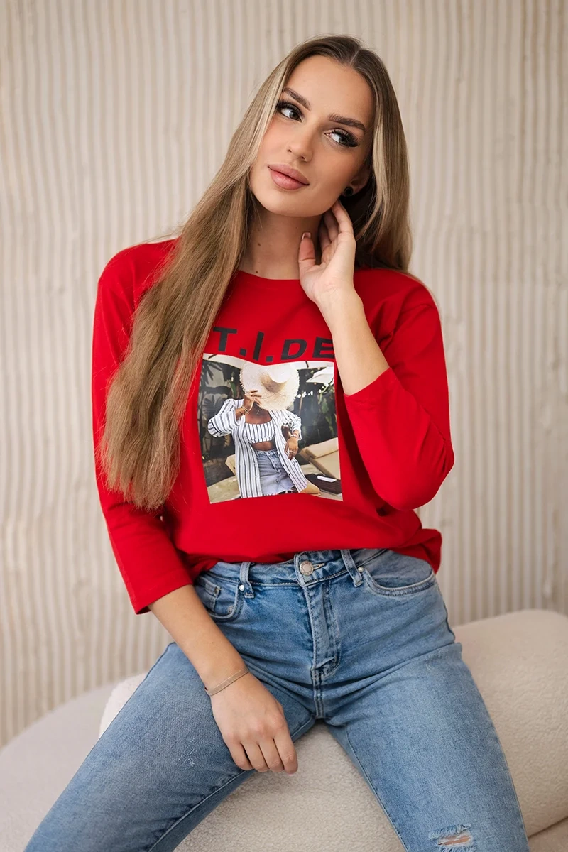 Blouse with Tide red print