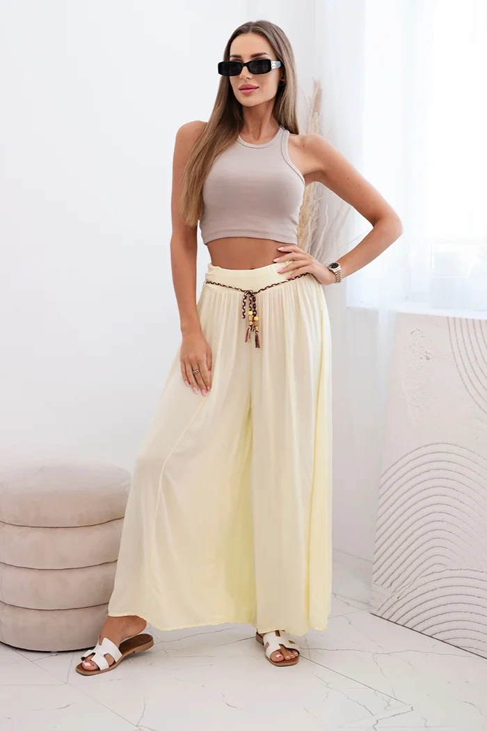 Kesi Włoski Women's wide-leg viscose trousers yellow