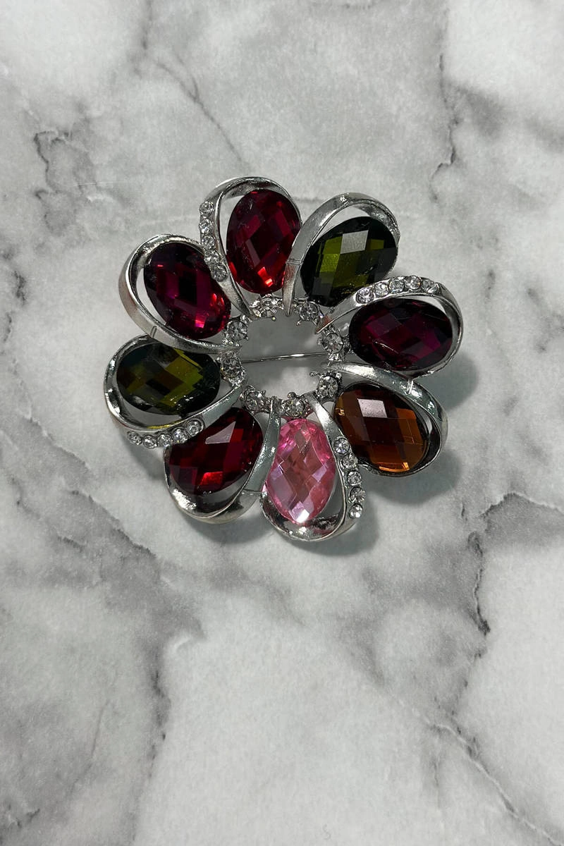 Brooch XZ459-222 silver + multicolored