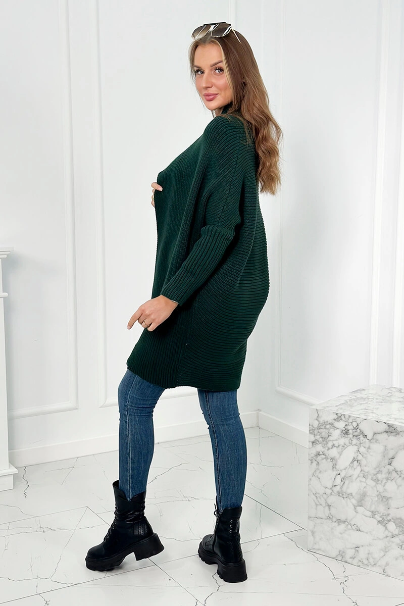 Sweater with batwing sleeve dark green