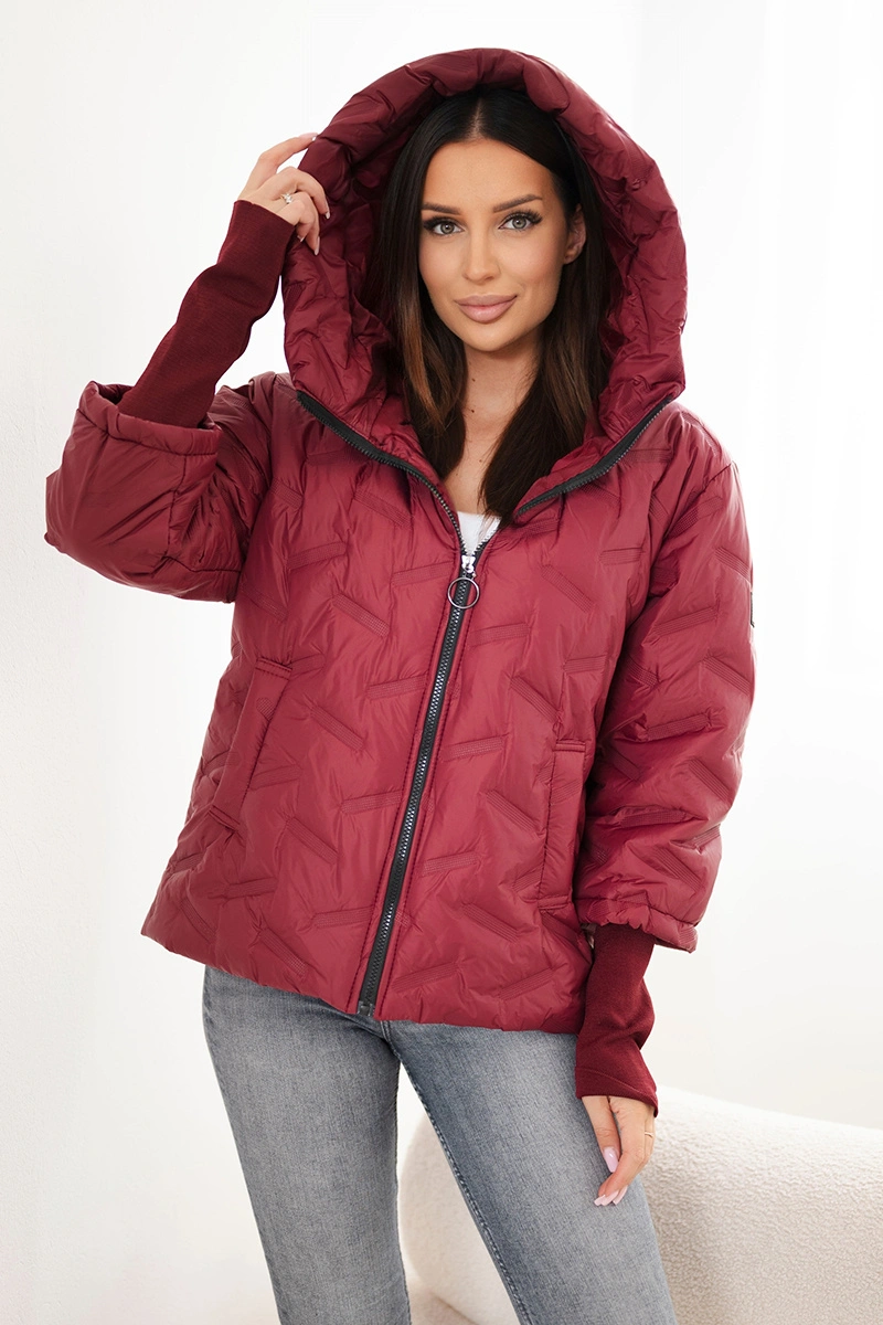 Kesi Włoski Women's quilted jacket with hood and pockets plum
