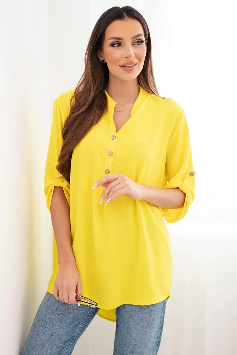 Блуза Кеси с удължен гръб, тъмно жълта