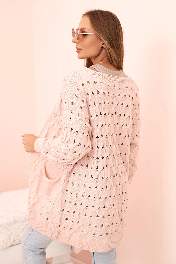 Kesi Włoski Women's openwork cardigan with pockets powder pink
