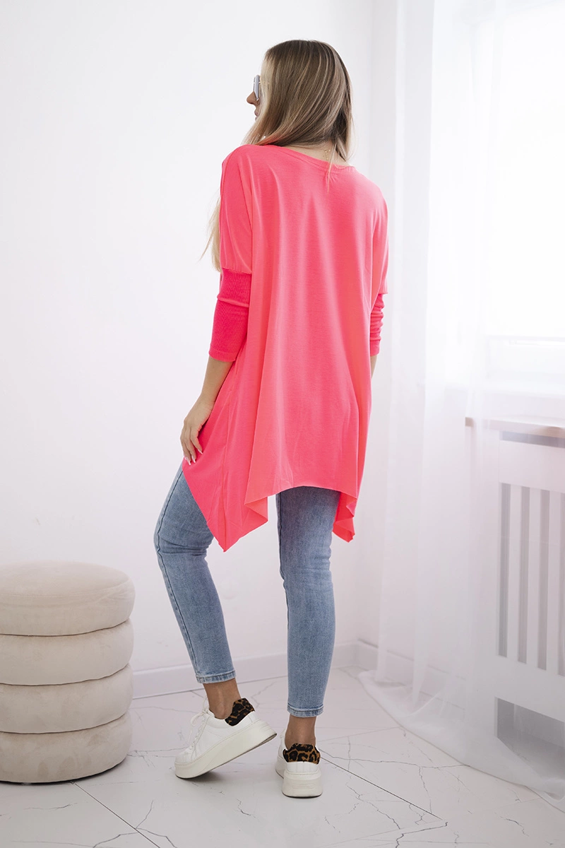 Oversize blouse with iridescent pink neon lip print