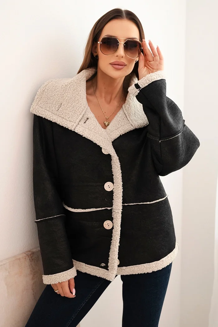 Kesi Włoski Women's Plus Size jacket with a hood and pockets lined with fleece camel