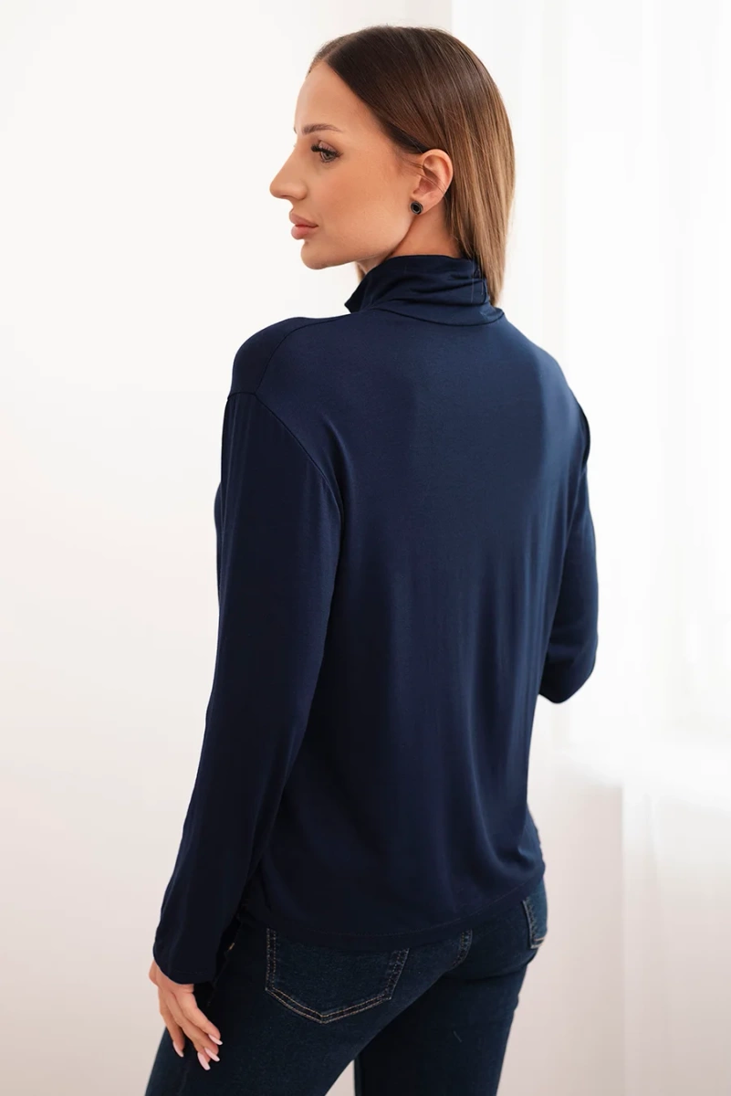 Kesi Włoski Women's viscose blouse with a turtleneck and long sleeves navy blue